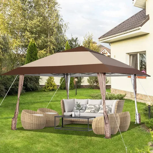 13 x 13 Feet Pop-Up Feet Patio Gazebo with Wheels-Coffee