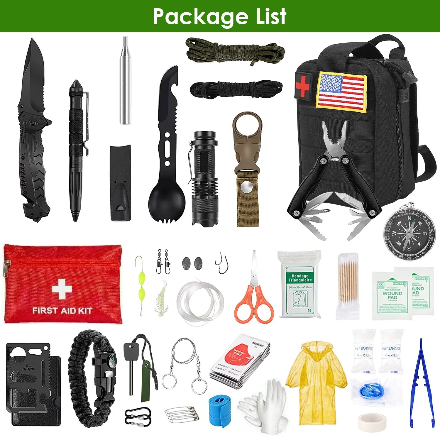 47-Pieces: Emergency Survival Kit EDC Gear Equipment Tool with Pouch