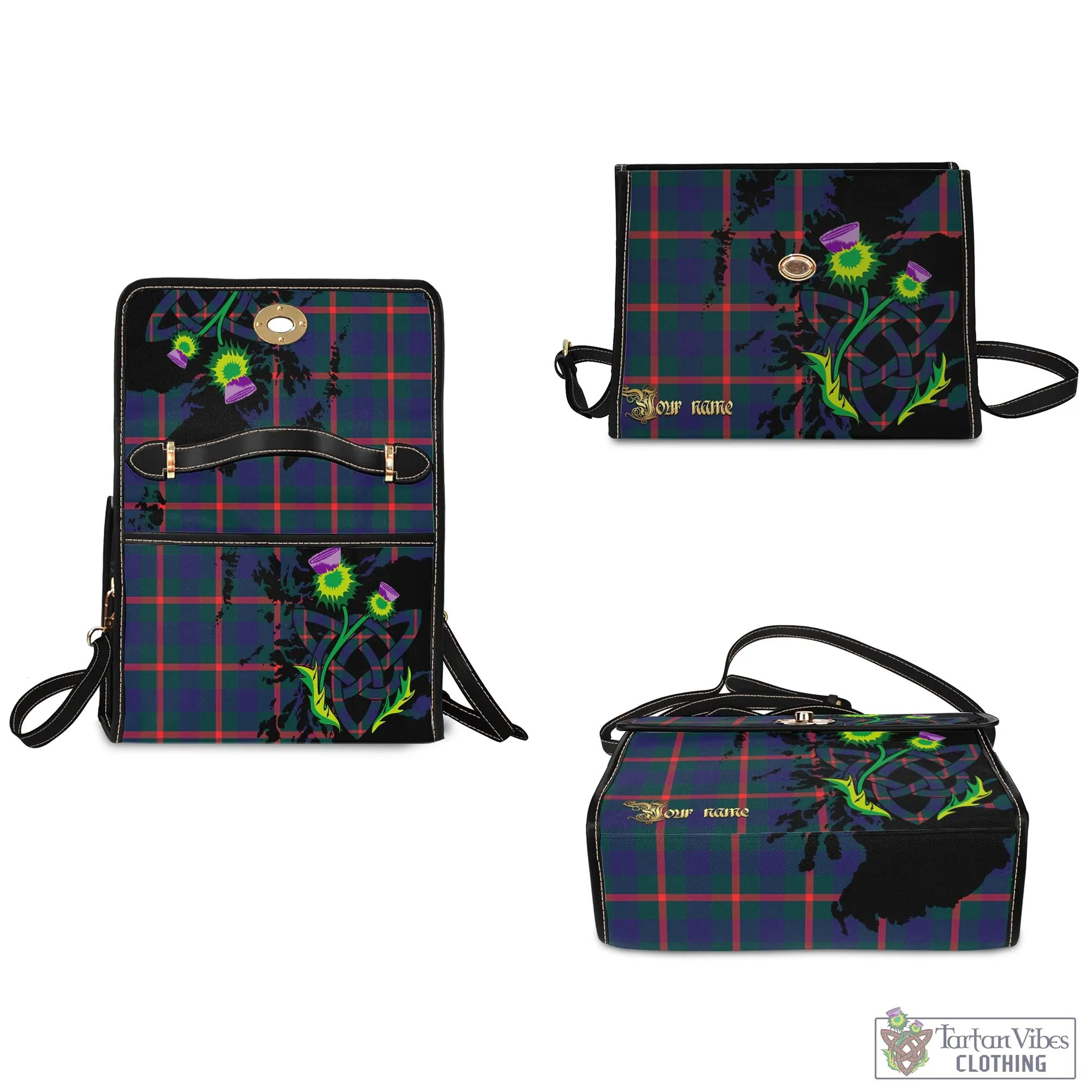 Agnew Tartan Waterproof Canvas Bag with Scotland Map and Thistle Celtic Accents