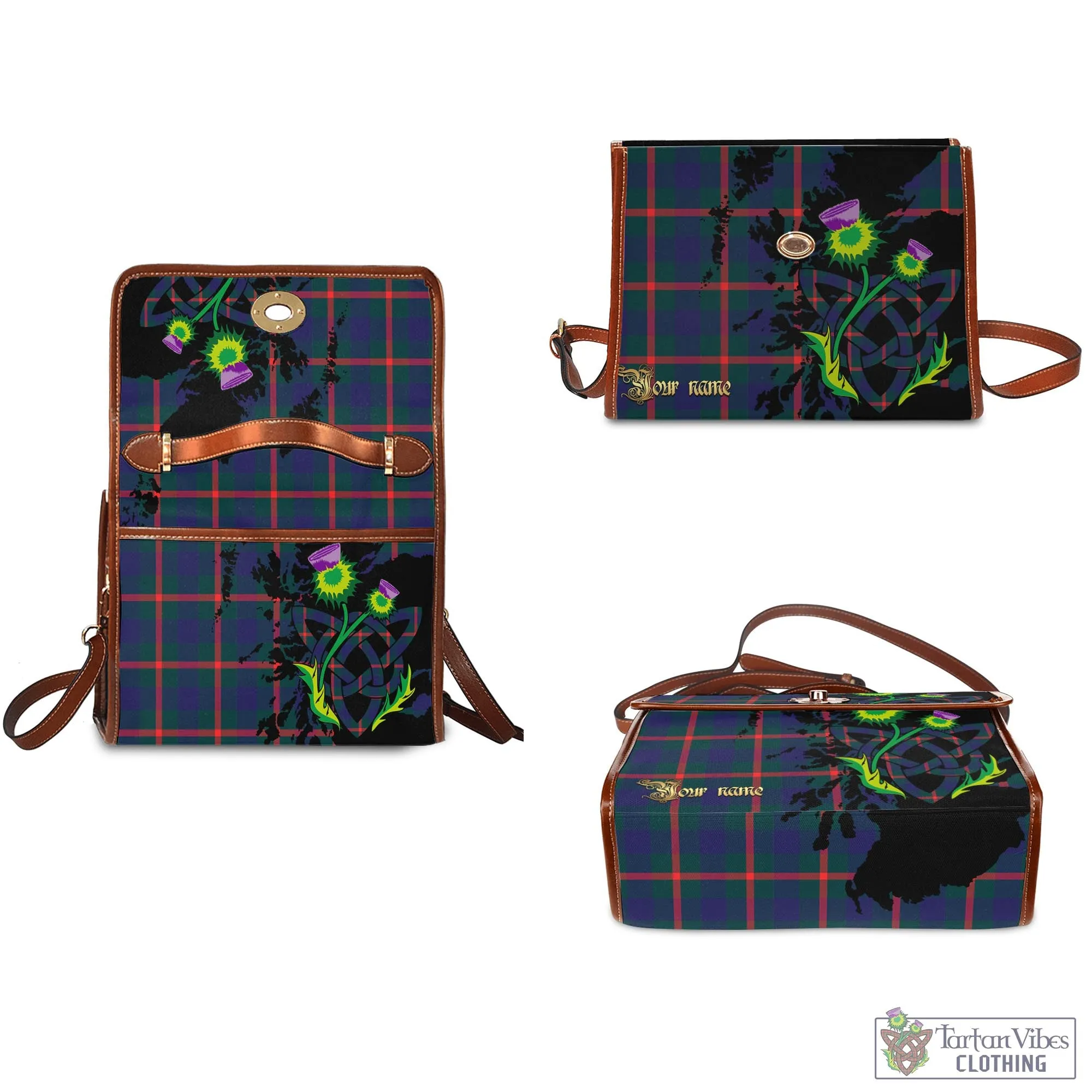 Agnew Tartan Waterproof Canvas Bag with Scotland Map and Thistle Celtic Accents