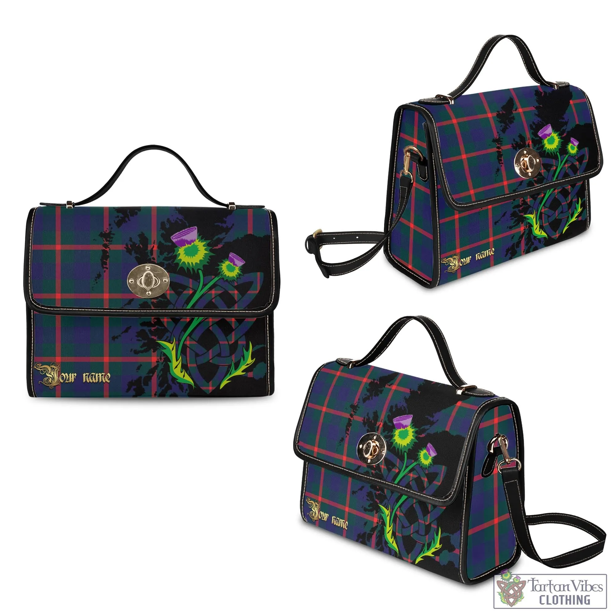 Agnew Tartan Waterproof Canvas Bag with Scotland Map and Thistle Celtic Accents