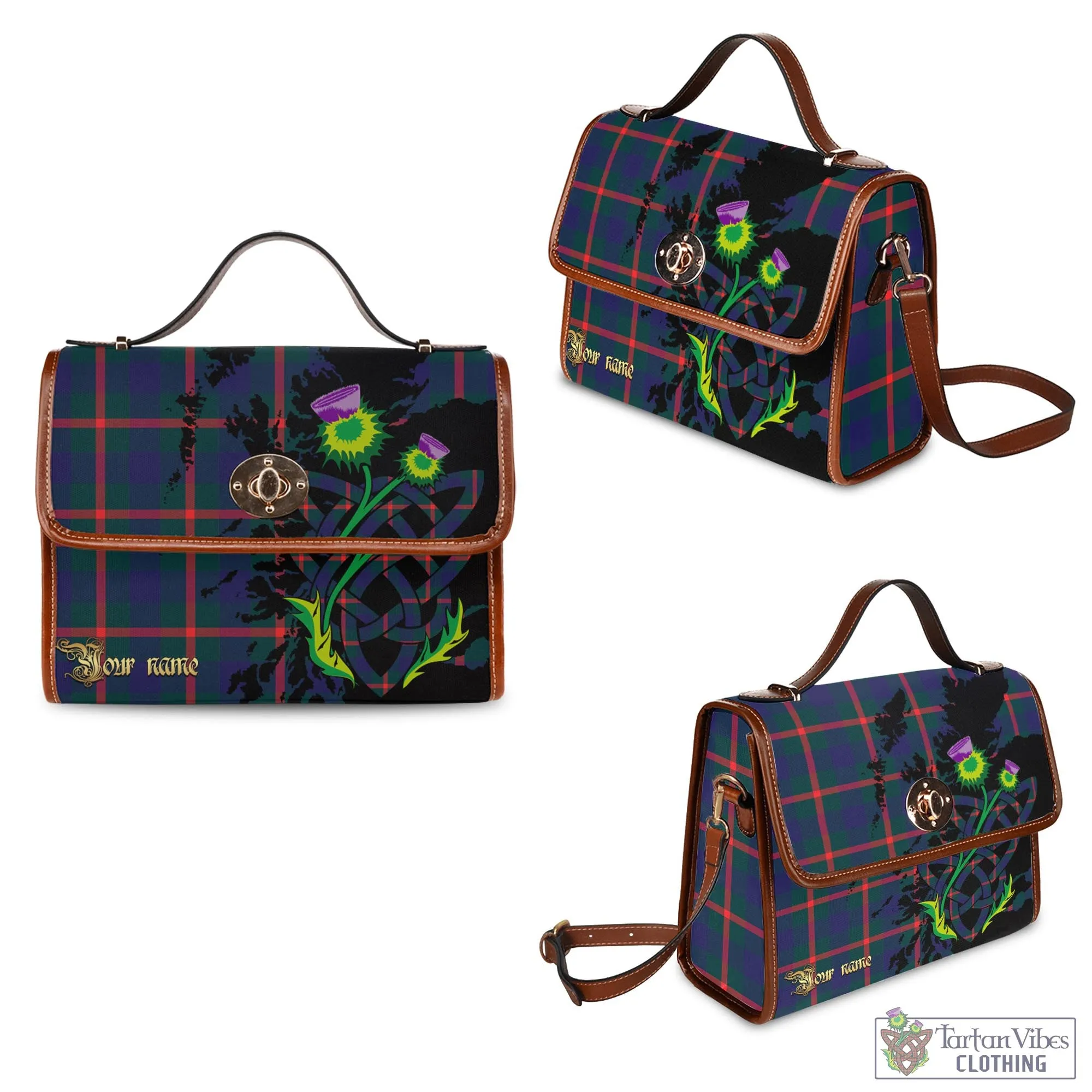 Agnew Tartan Waterproof Canvas Bag with Scotland Map and Thistle Celtic Accents