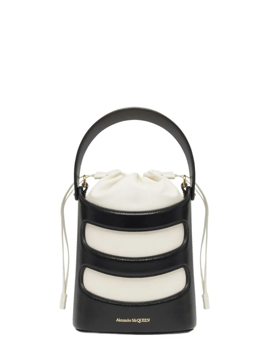 ALEXANDER MCQUEEN Mini Rise Black Leather Bucket Bag for Women FW24