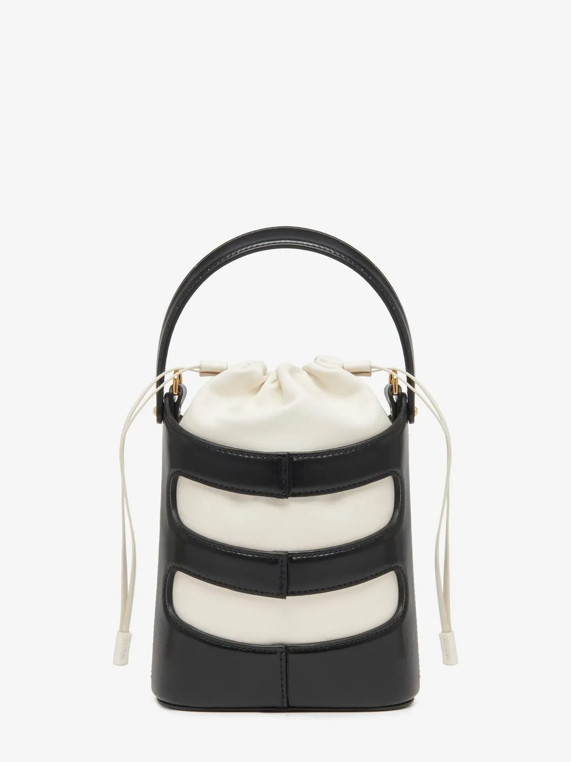 ALEXANDER MCQUEEN Mini Rise Black Leather Bucket Bag for Women FW24