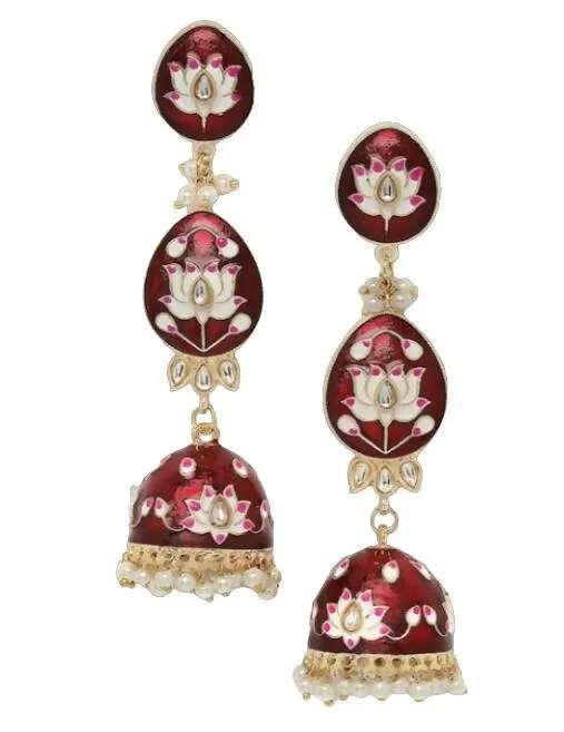 Alloy Base Metal Gold-Toned Kundan Oval Jhumkas Earrings for Women & Girls By House of Ree