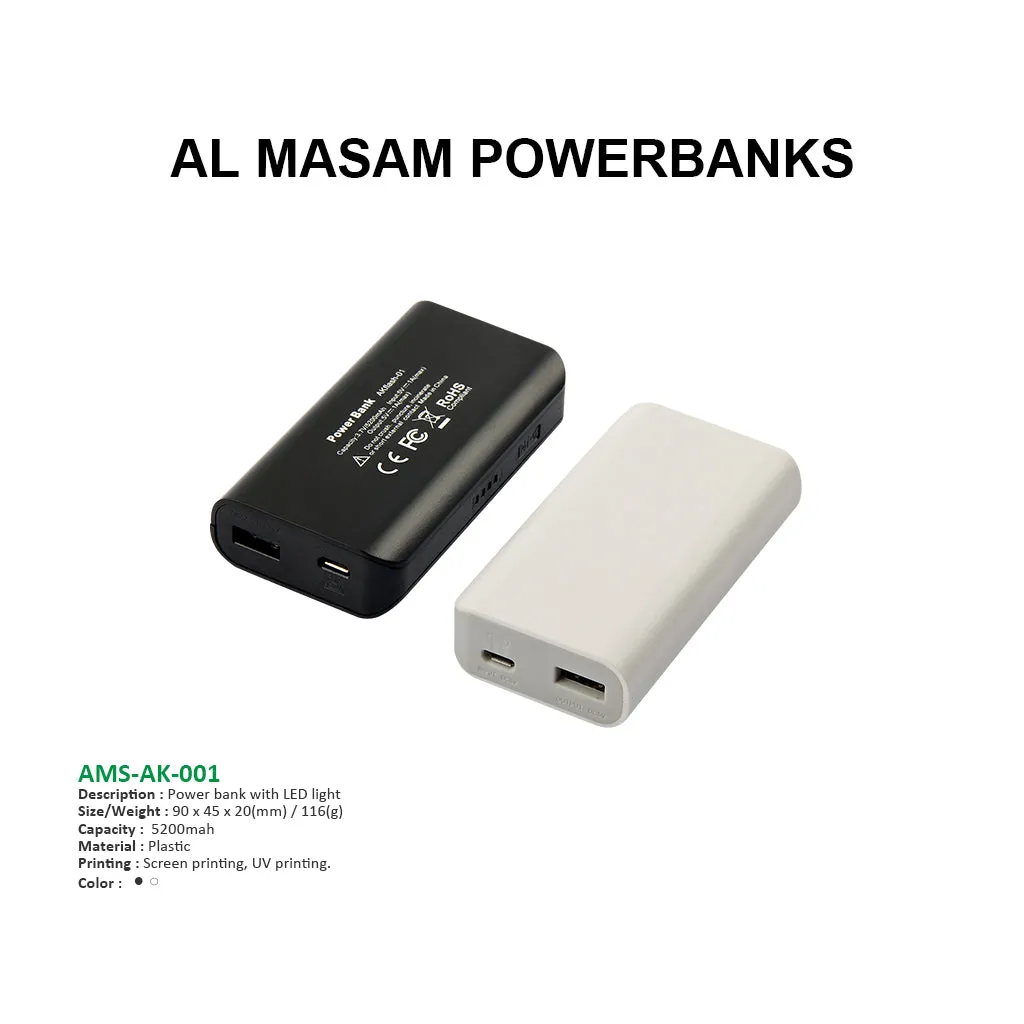 AMS-AK-001 - Power bank with LED light- 5,200 mah