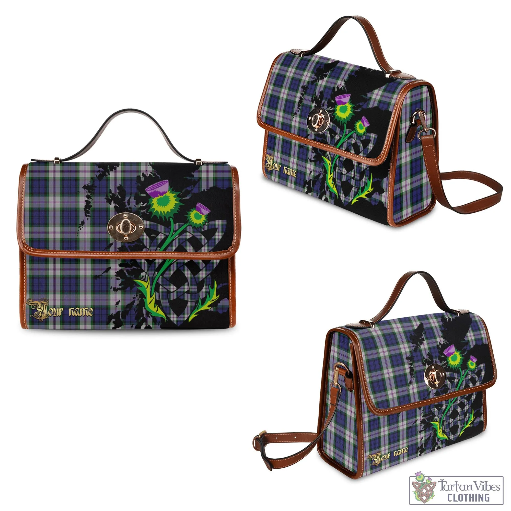 Baird Dress Tartan Waterproof Canvas Bag with Scotland Map and Thistle Celtic Accents