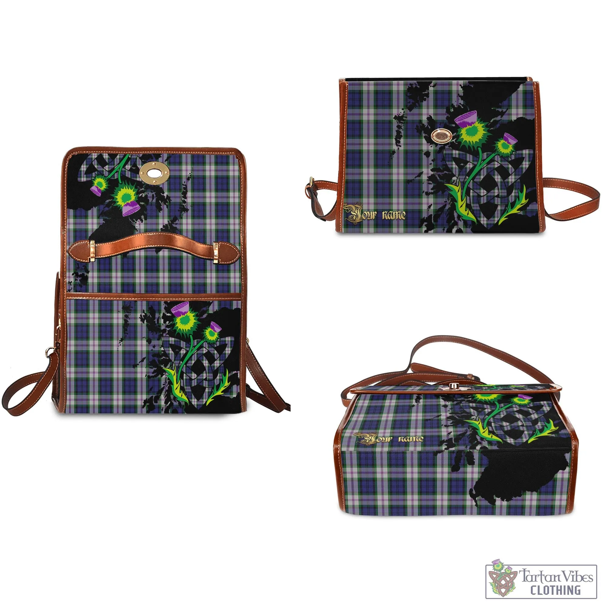 Baird Dress Tartan Waterproof Canvas Bag with Scotland Map and Thistle Celtic Accents