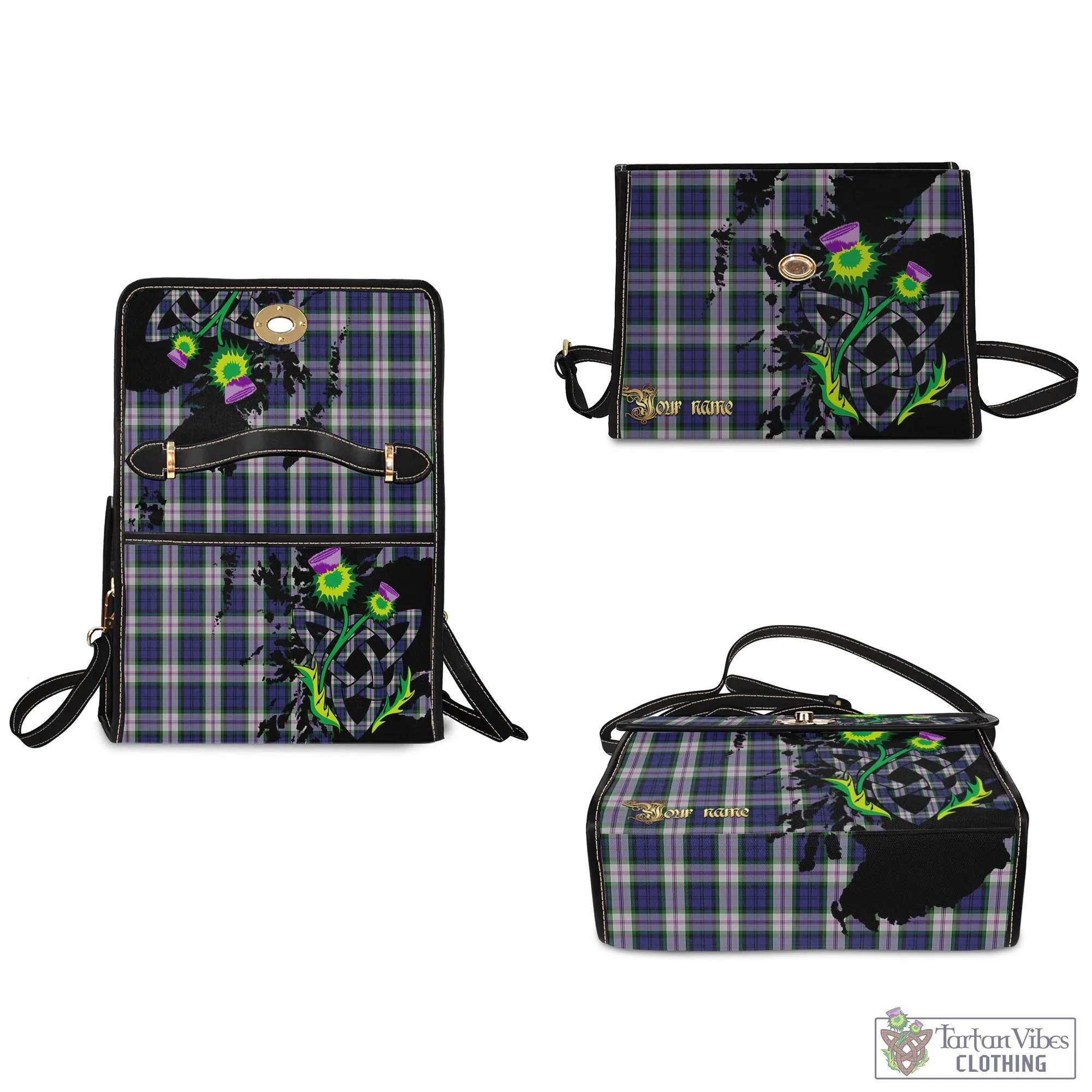 Baird Dress Tartan Waterproof Canvas Bag with Scotland Map and Thistle Celtic Accents