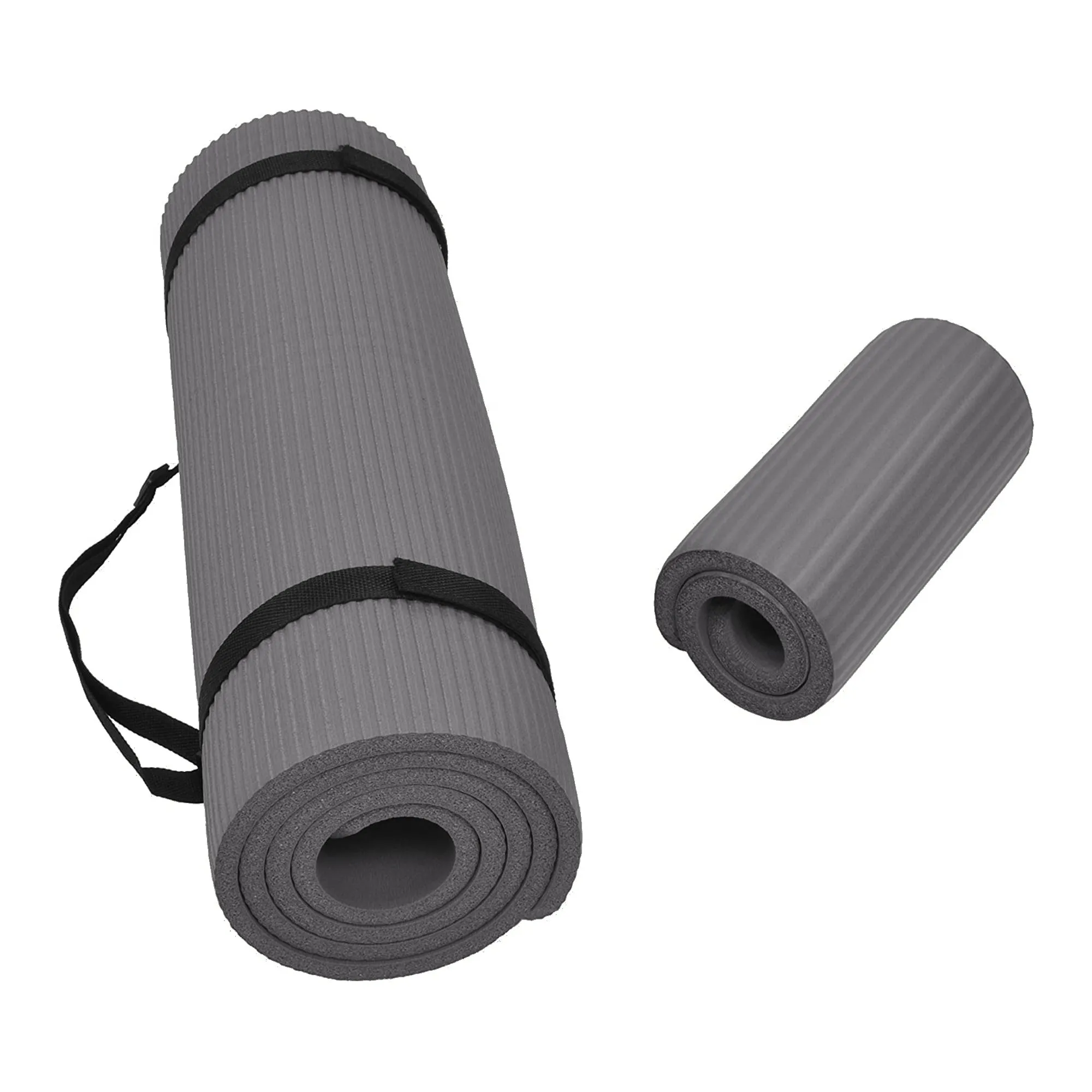 BalanceFrom Fitness GoYoga  71x24in Exercise Yoga Mat w/Knee Pad & Strap, Gray