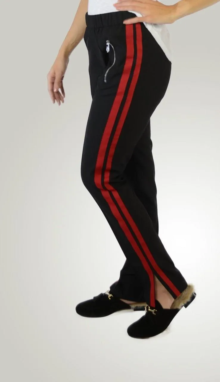 Black Red Stripe Athleisure Pant