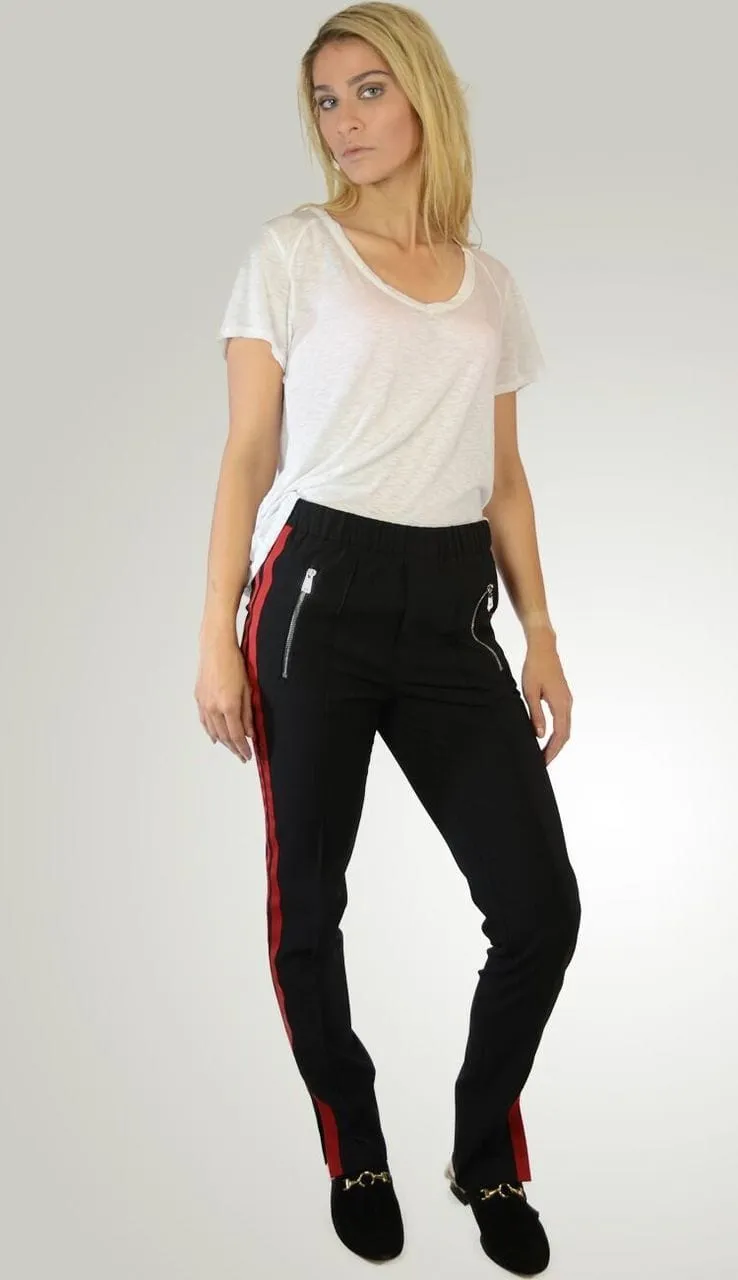 Black Red Stripe Athleisure Pant