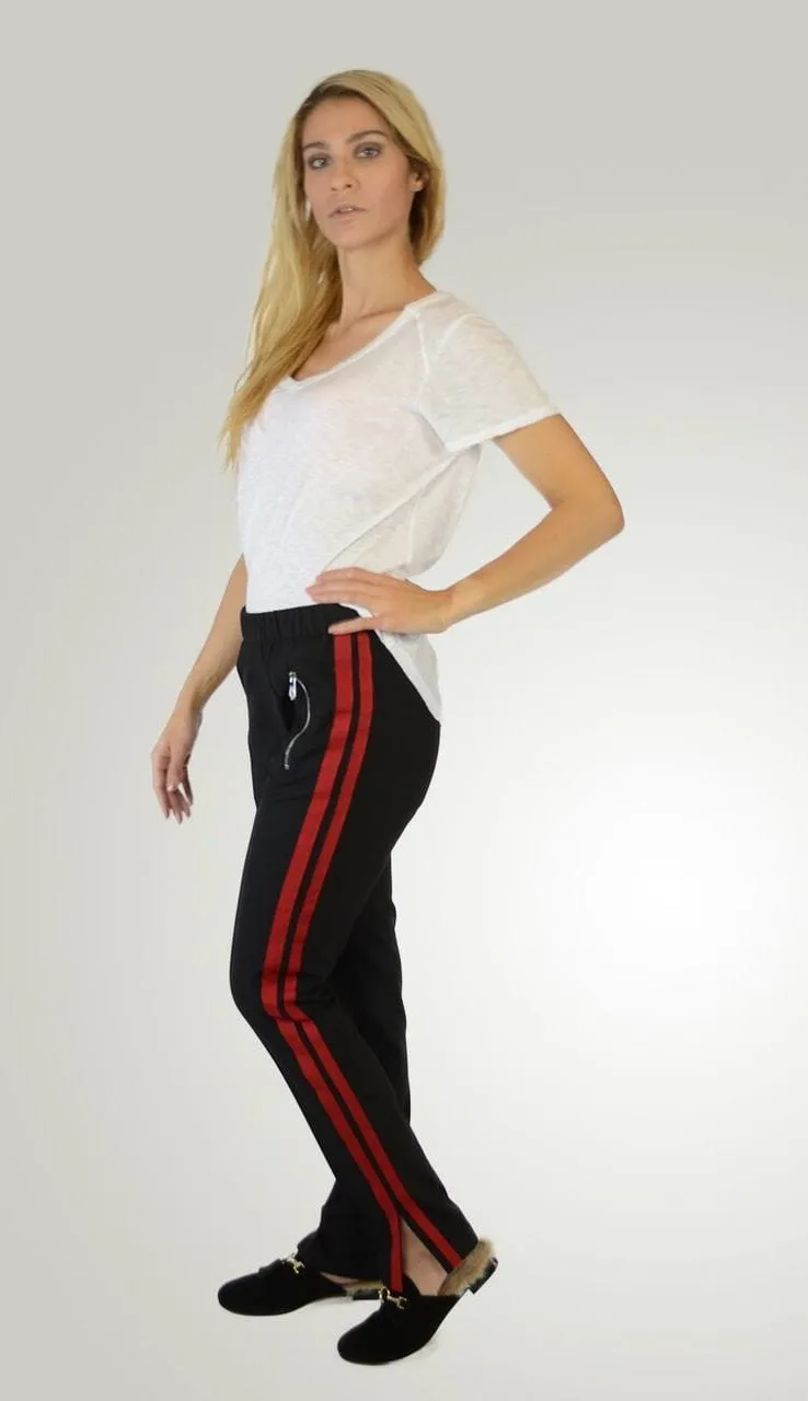 Black Red Stripe Athleisure Pant