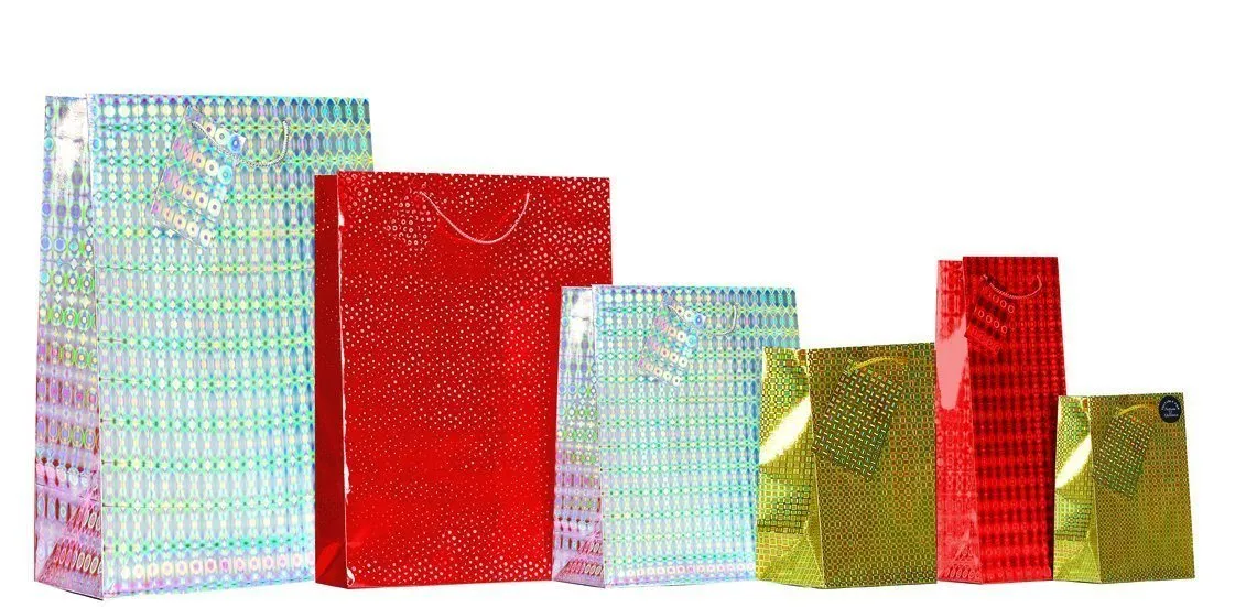 Bottle Gift Bag Holographic Design - Bottle bag size 13 x 9 x 36cm