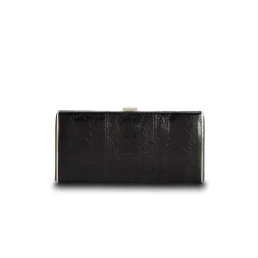 Box Wallet, Black Ostrich Sh., Silver-Tone