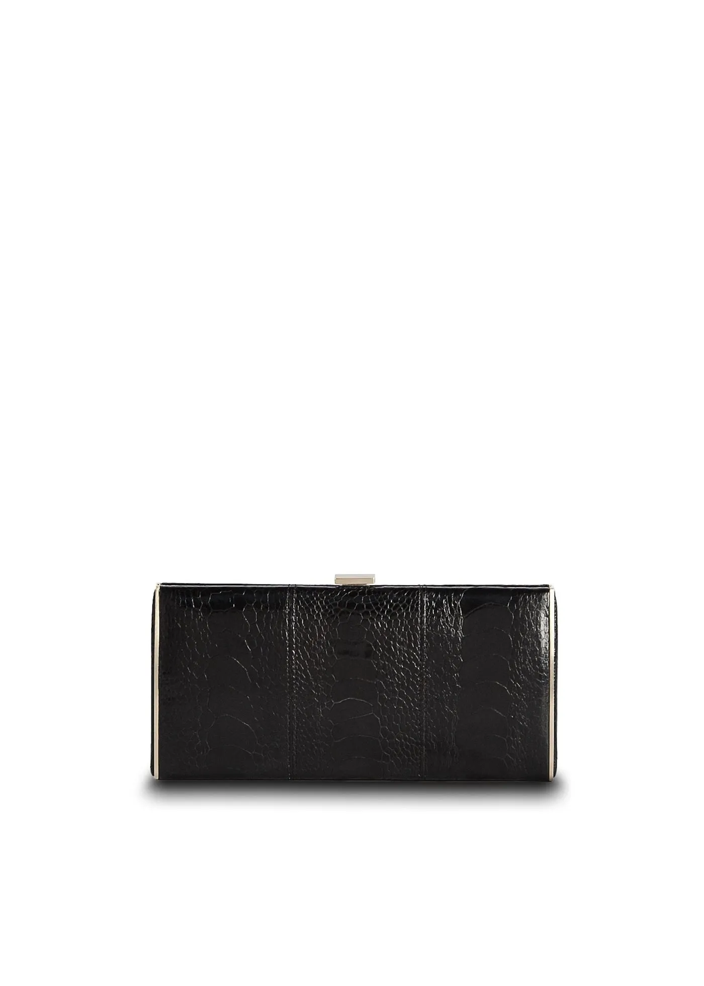 Box Wallet, Black Ostrich Sh., Silver-Tone