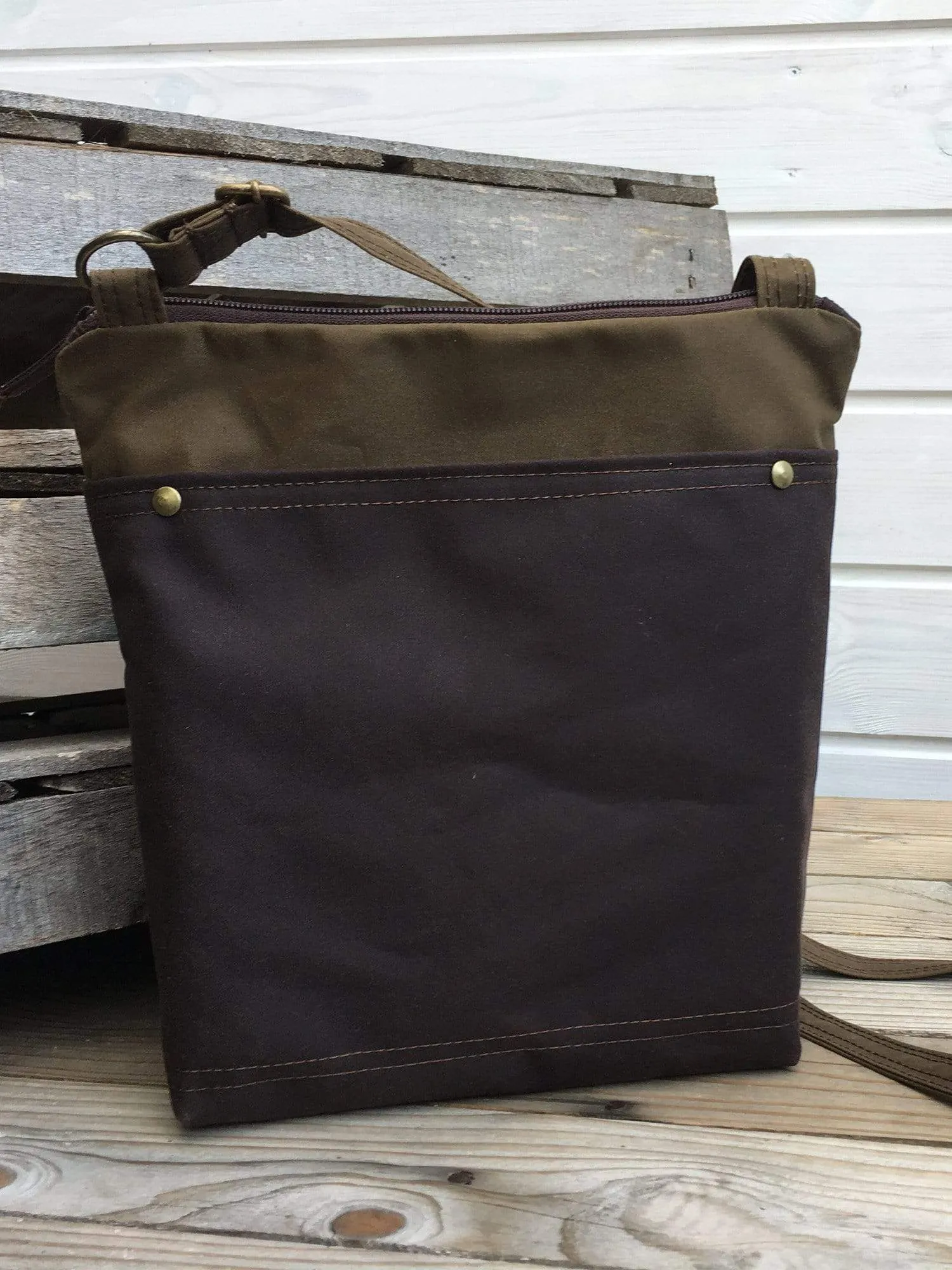 Brown and Toffee Waxed Canvas Cross Body Bag, Vegan Purse | Aris Bags