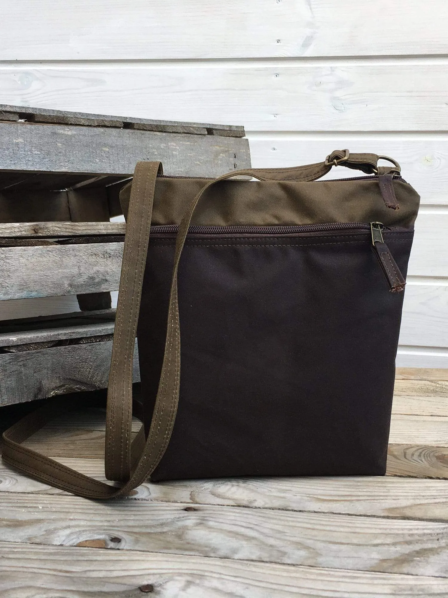 Brown and Toffee Waxed Canvas Cross Body Bag, Vegan Purse | Aris Bags