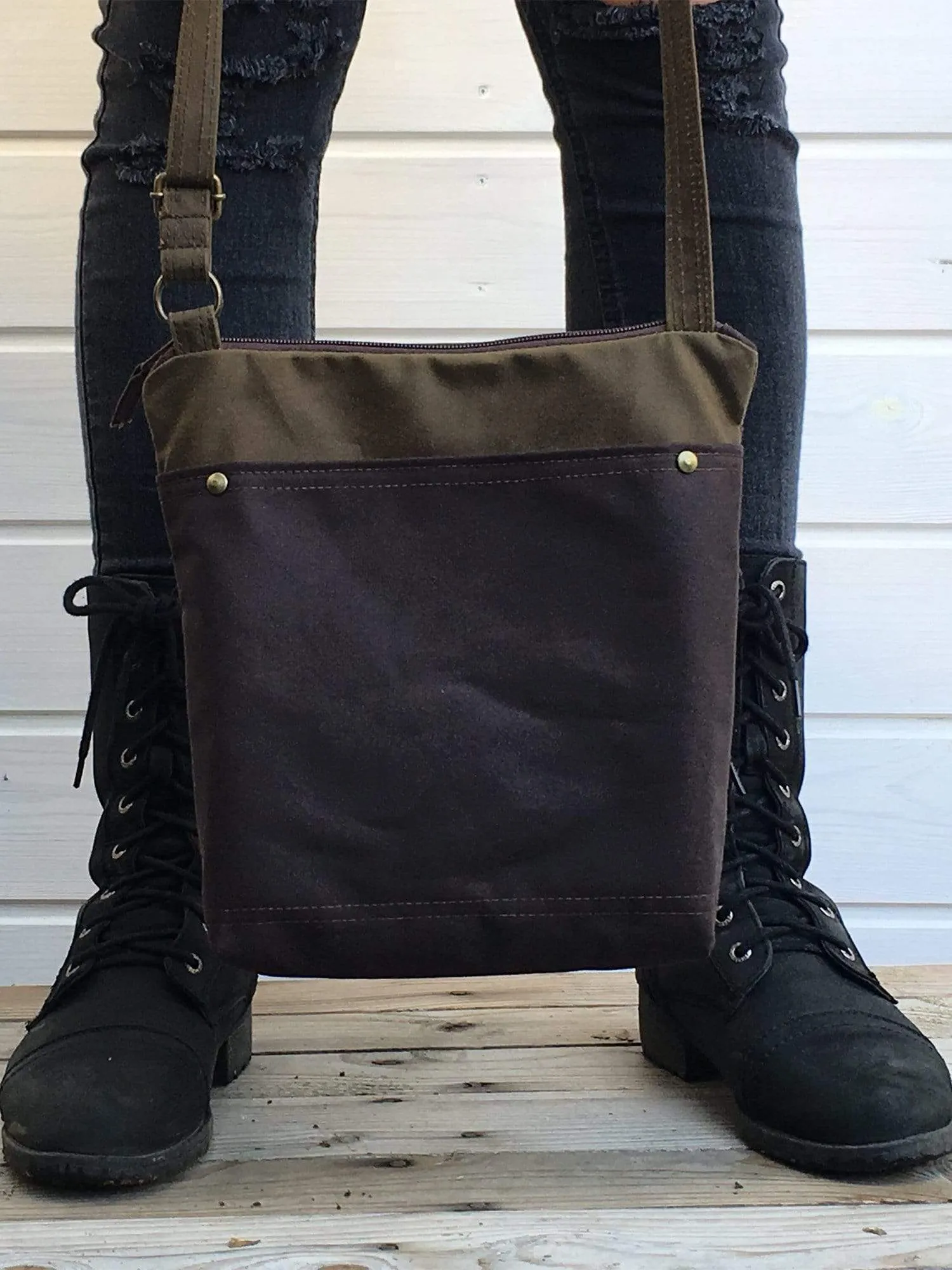 Brown and Toffee Waxed Canvas Cross Body Bag, Vegan Purse | Aris Bags