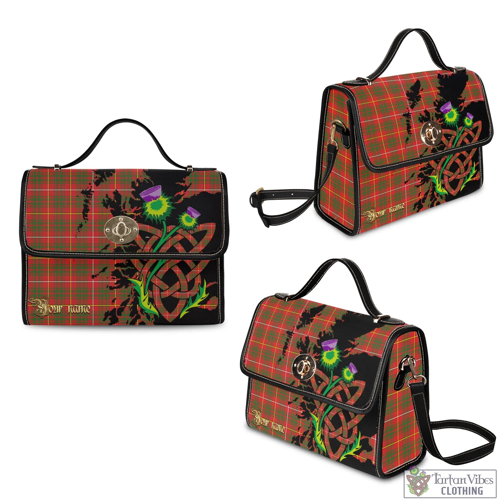 Bruce County Canada Tartan Waterproof Canvas Bag with Scotland Map and Thistle Celtic Accents