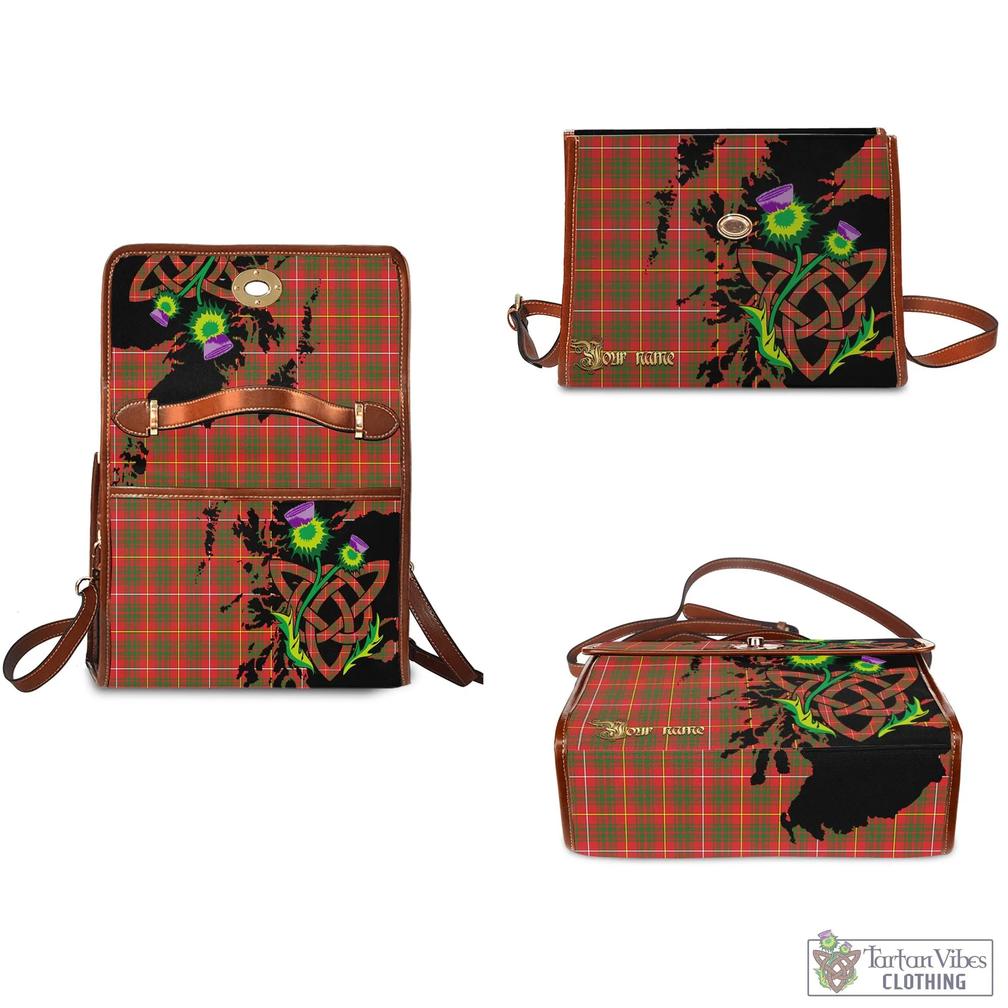 Bruce County Canada Tartan Waterproof Canvas Bag with Scotland Map and Thistle Celtic Accents