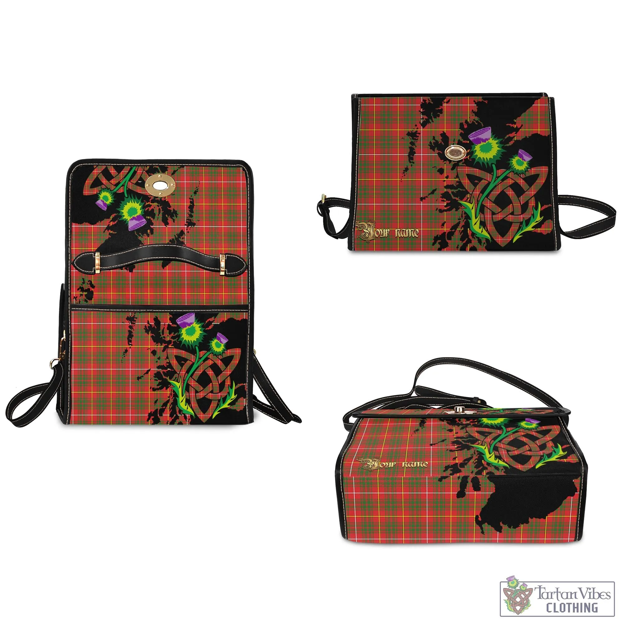 Bruce County Canada Tartan Waterproof Canvas Bag with Scotland Map and Thistle Celtic Accents