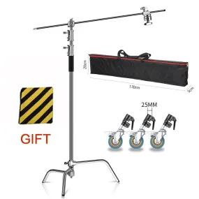 C-Stand SH Heavy Duty Stainless Steel with Hold Arm and Grip Head and Wheels 260cm Stand with Adjustable Leg for Photography