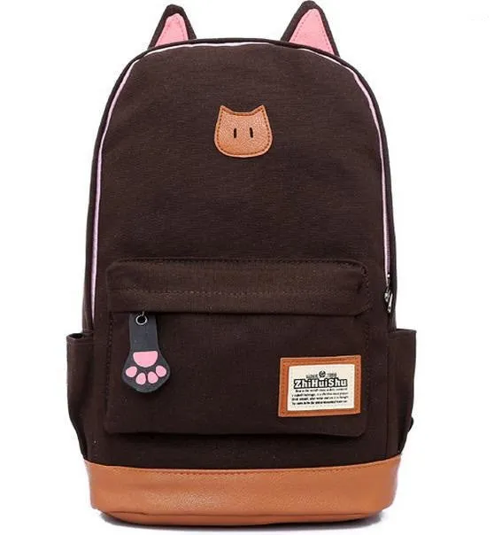 Campus Girl Women Cartoon Cat Ear Shoulder Bag Backpack Schoolbag Women Canvas Backpacks Travel Hiking Bags Rucksack