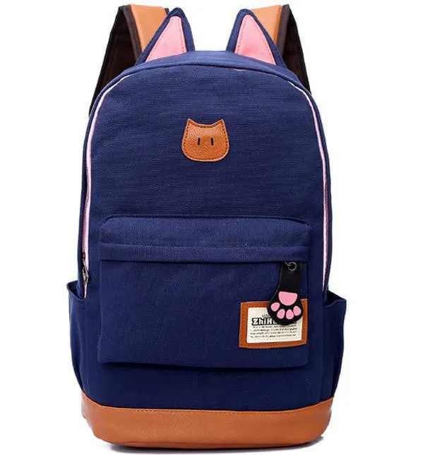 Campus Girl Women Cartoon Cat Ear Shoulder Bag Backpack Schoolbag Women Canvas Backpacks Travel Hiking Bags Rucksack