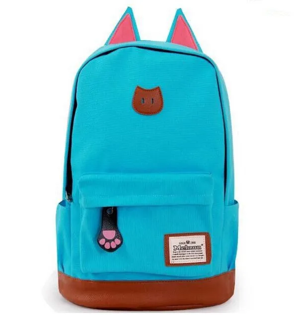 Campus Girl Women Cartoon Cat Ear Shoulder Bag Backpack Schoolbag Women Canvas Backpacks Travel Hiking Bags Rucksack