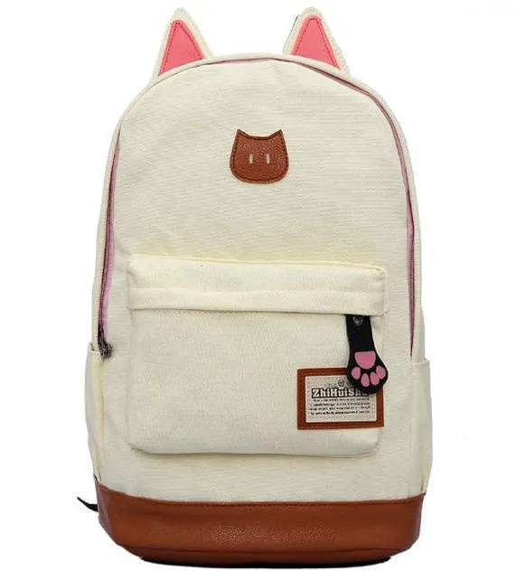 Campus Girl Women Cartoon Cat Ear Shoulder Bag Backpack Schoolbag Women Canvas Backpacks Travel Hiking Bags Rucksack