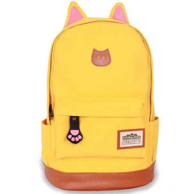 Campus Girl Women Cartoon Cat Ear Shoulder Bag Backpack Schoolbag Women Canvas Backpacks Travel Hiking Bags Rucksack