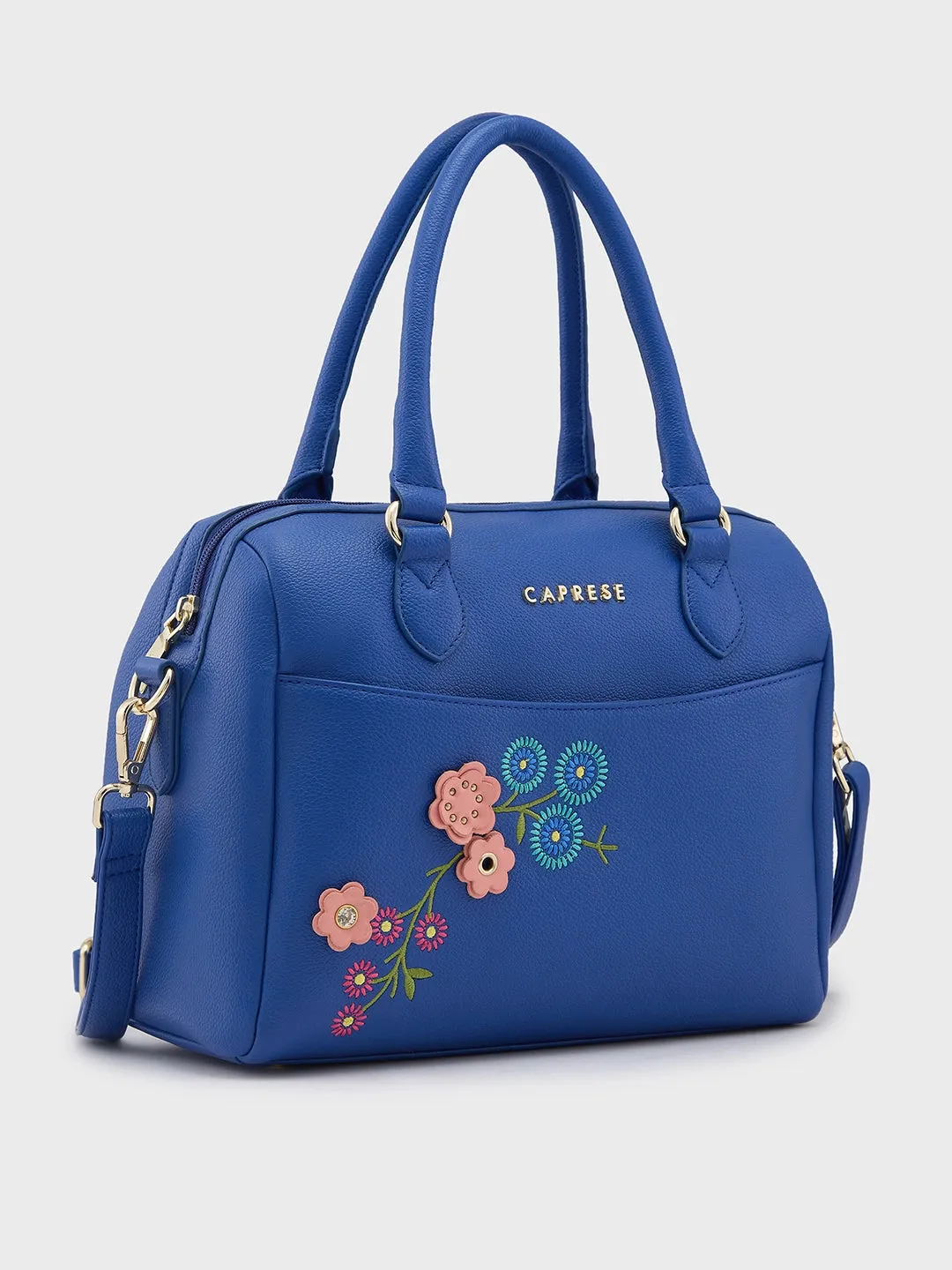 Caprese Erica Satchel Medium Blue Embroidered Women'S Handbag Blue