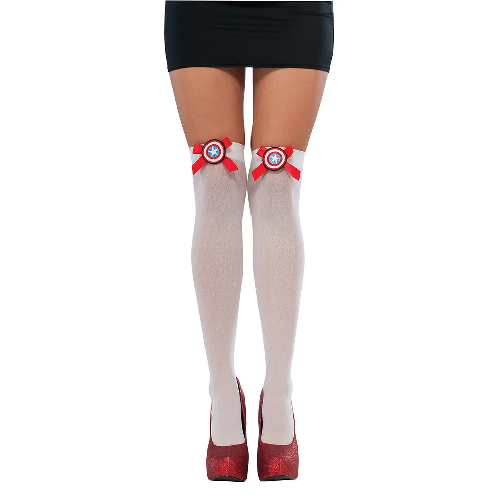 Captain America Womens Girls Thigh High w/ Bow Stockings