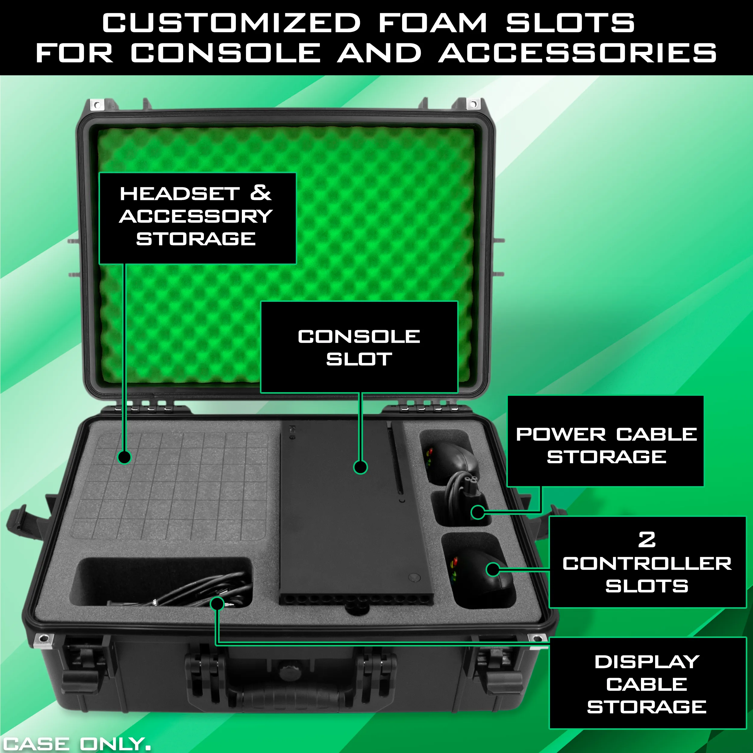 CASEMATIX Hard Shell Travel Case Compatible with Xbox Series X & S Console, Controllers, Headset and Accessories - Waterproof and Crushproof with Foam