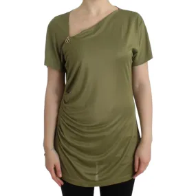 Cavalli Elegant Green Jersey Blouse with Gold Accents