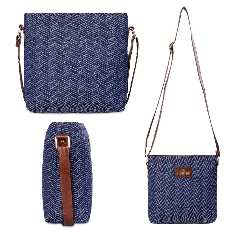 Combo: Linda Sling & Justina Handbag for Women | Adjustable Strap | Lightweight | Blue Stripes