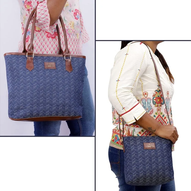 Combo: Linda Sling & Justina Handbag for Women | Adjustable Strap | Lightweight | Blue Stripes