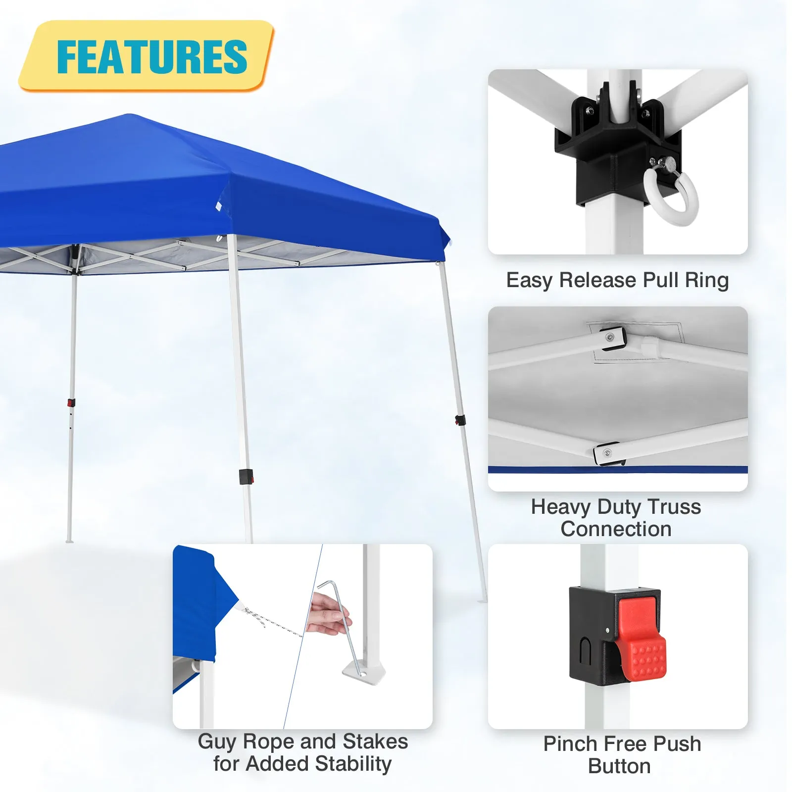 COOS BAY Outdoor Instant Easy Setup Canopy Tent with Wheeled Bag, Portable Pop up Slant Leg Beach Canopy Folding Sports Shelter 8x8 Top 10x10 Base, Blue / White