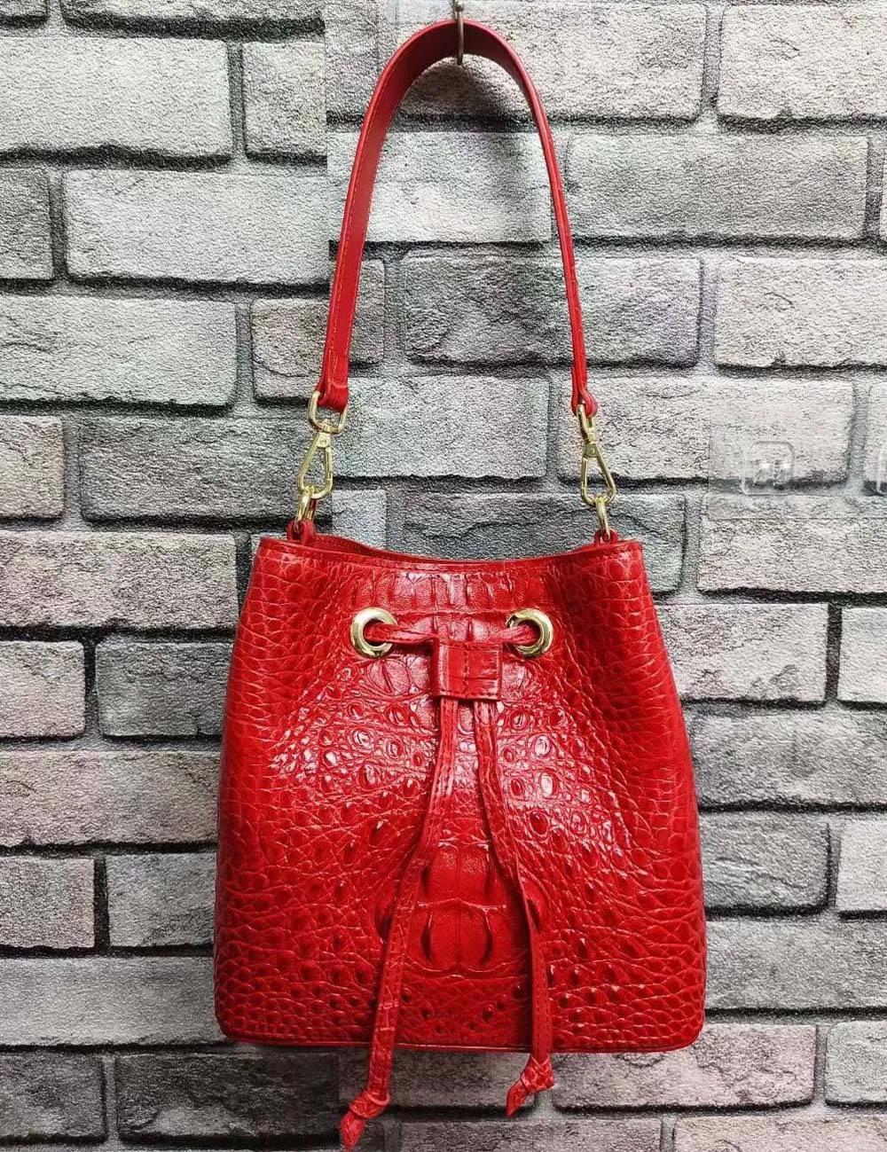 Crocodile Leather Bucket Bag