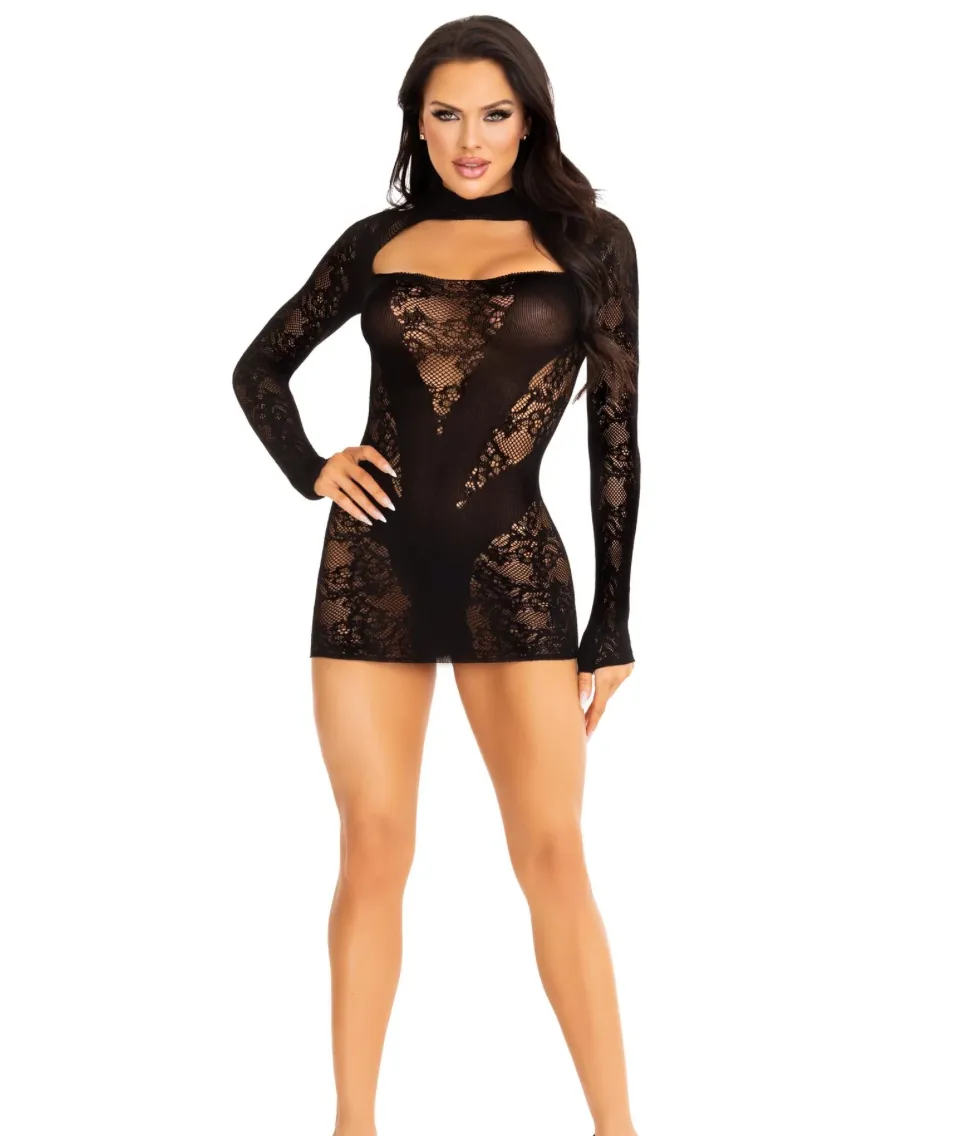 Cuff It Lace Mini Dress - O/S (Black)