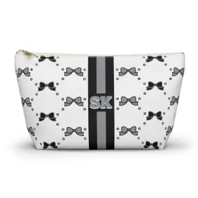 Custom Initial Personalized Bow Makeup Bag - Custom Initial, Makeup Bag, Black and White, Black and Grey, Personalized, Bow Aesthetic