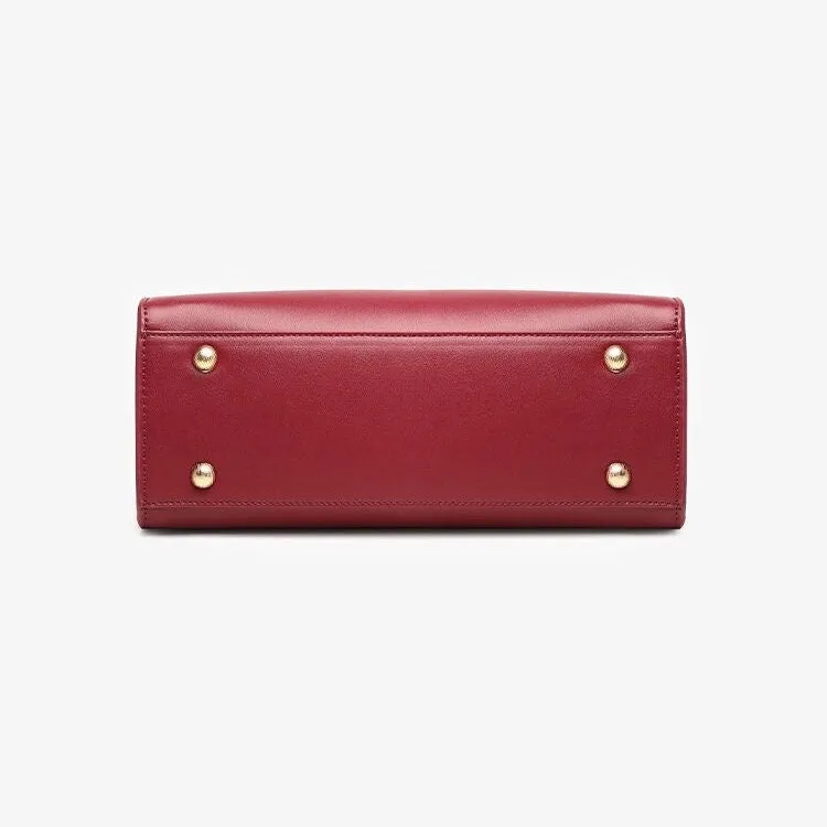 Cute Wine Red Minimalist Solid Color Simple Slick Luxury Genuine Leather Handle Handbag for Women, Shoulder Bag, Crossbody Bag