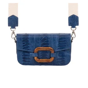 Deya Crossbody in Teal Ostrich Leg with a Wood Ring Detail by Cape Cobra