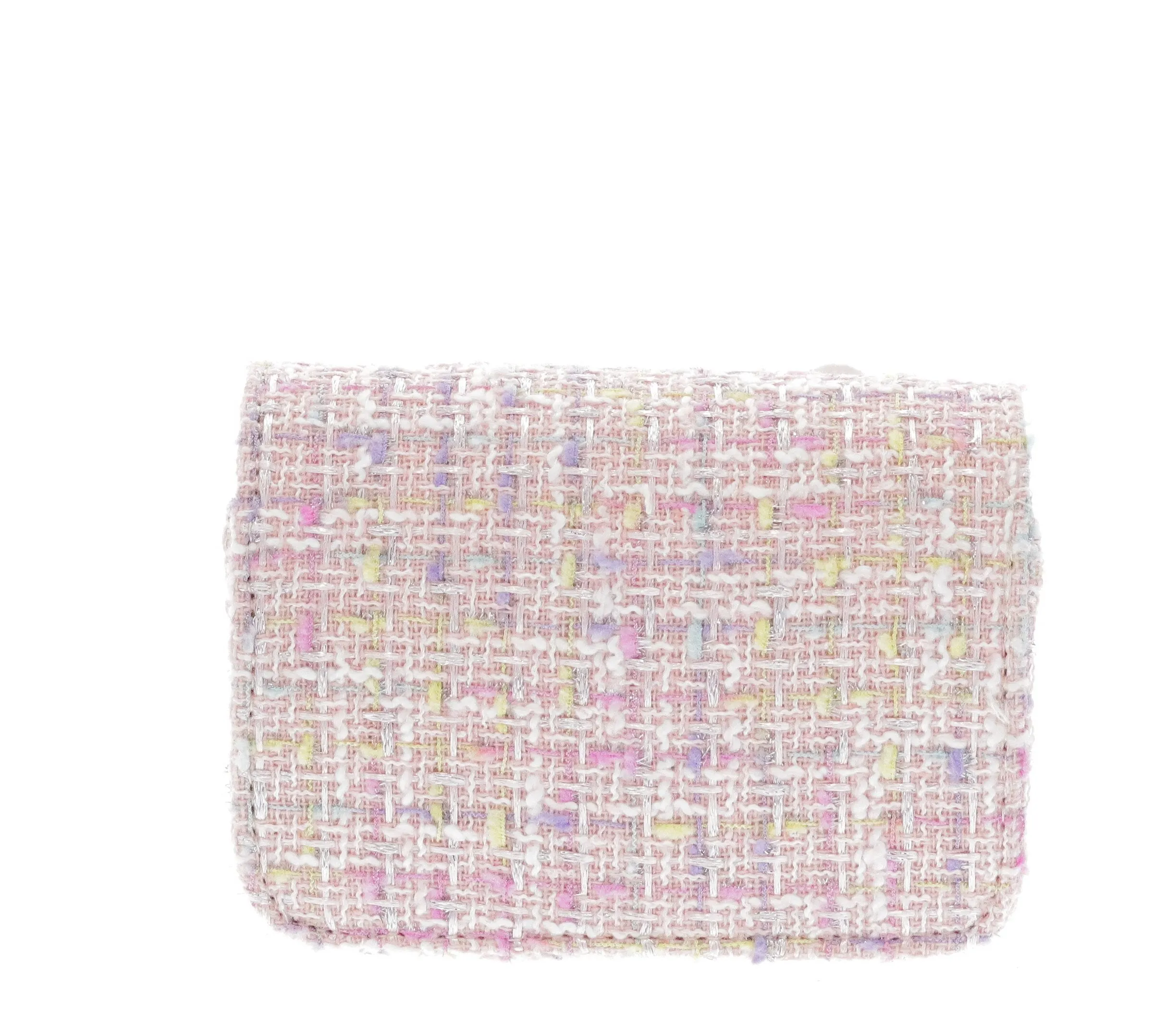 Doe A Dear Pink Boucle Bow Front Cross Body Handbag