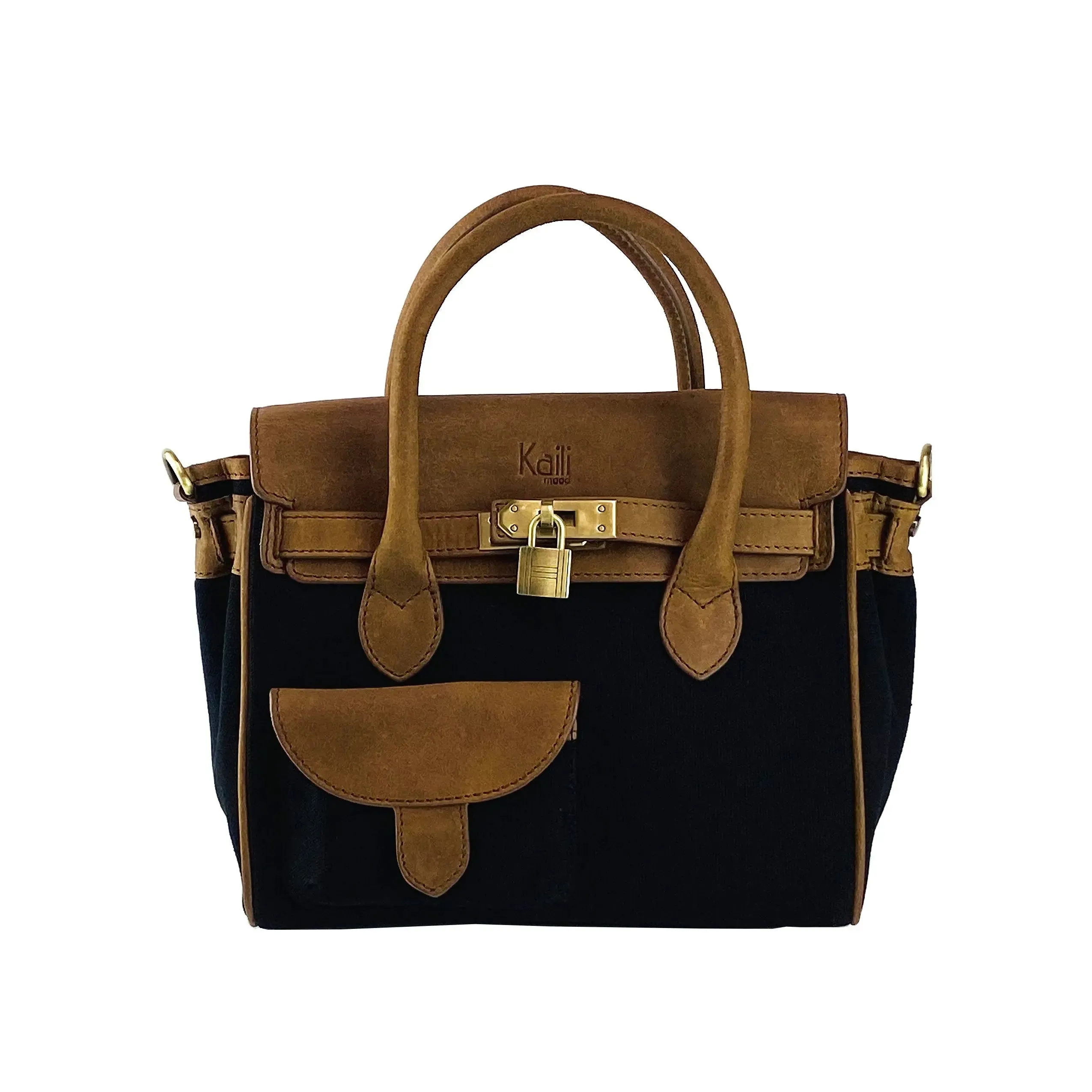 Elegant Italian Canvas and Leather Mini Handbag - Exquisite Handmade Craftsmanship