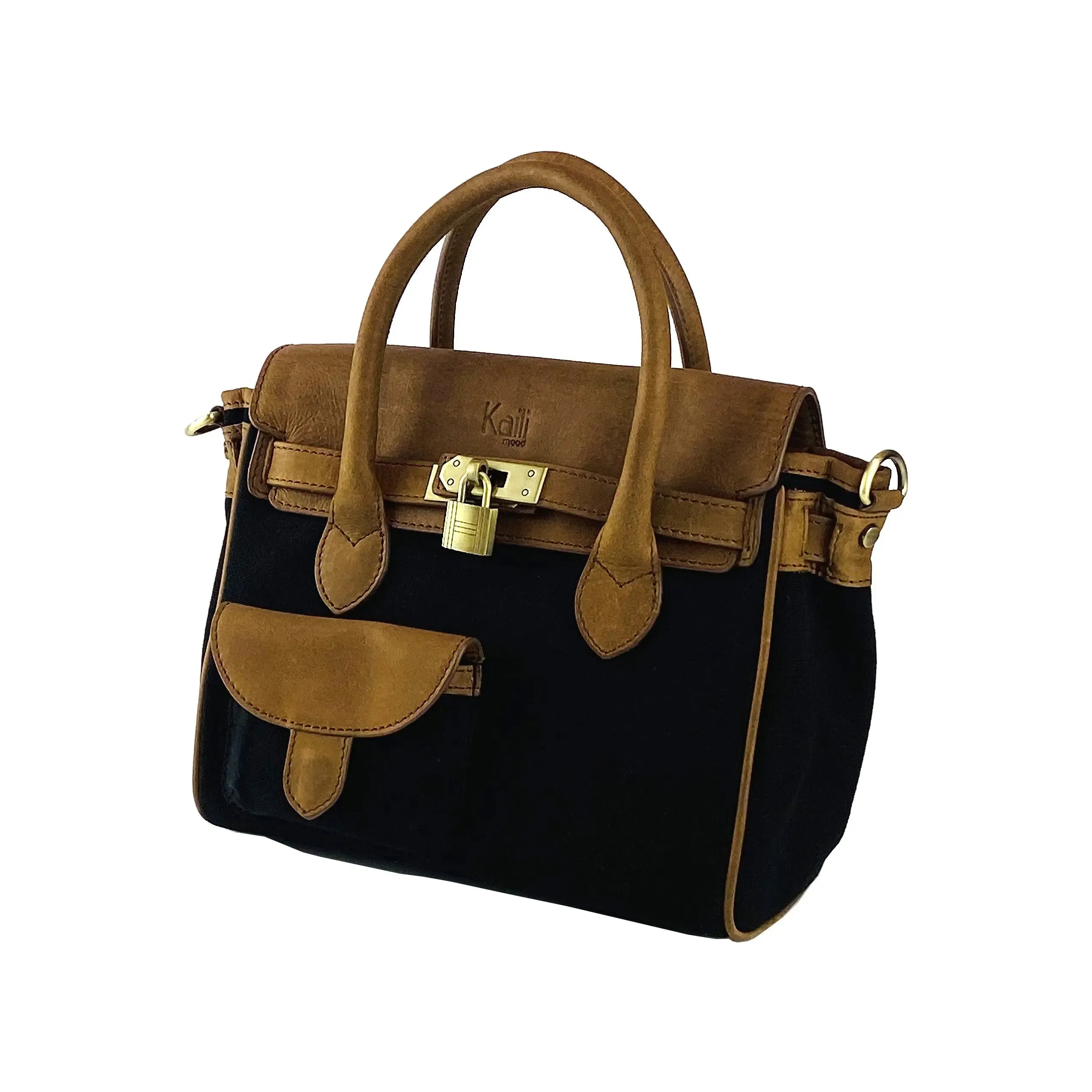 Elegant Italian Canvas and Leather Mini Handbag - Exquisite Handmade Craftsmanship