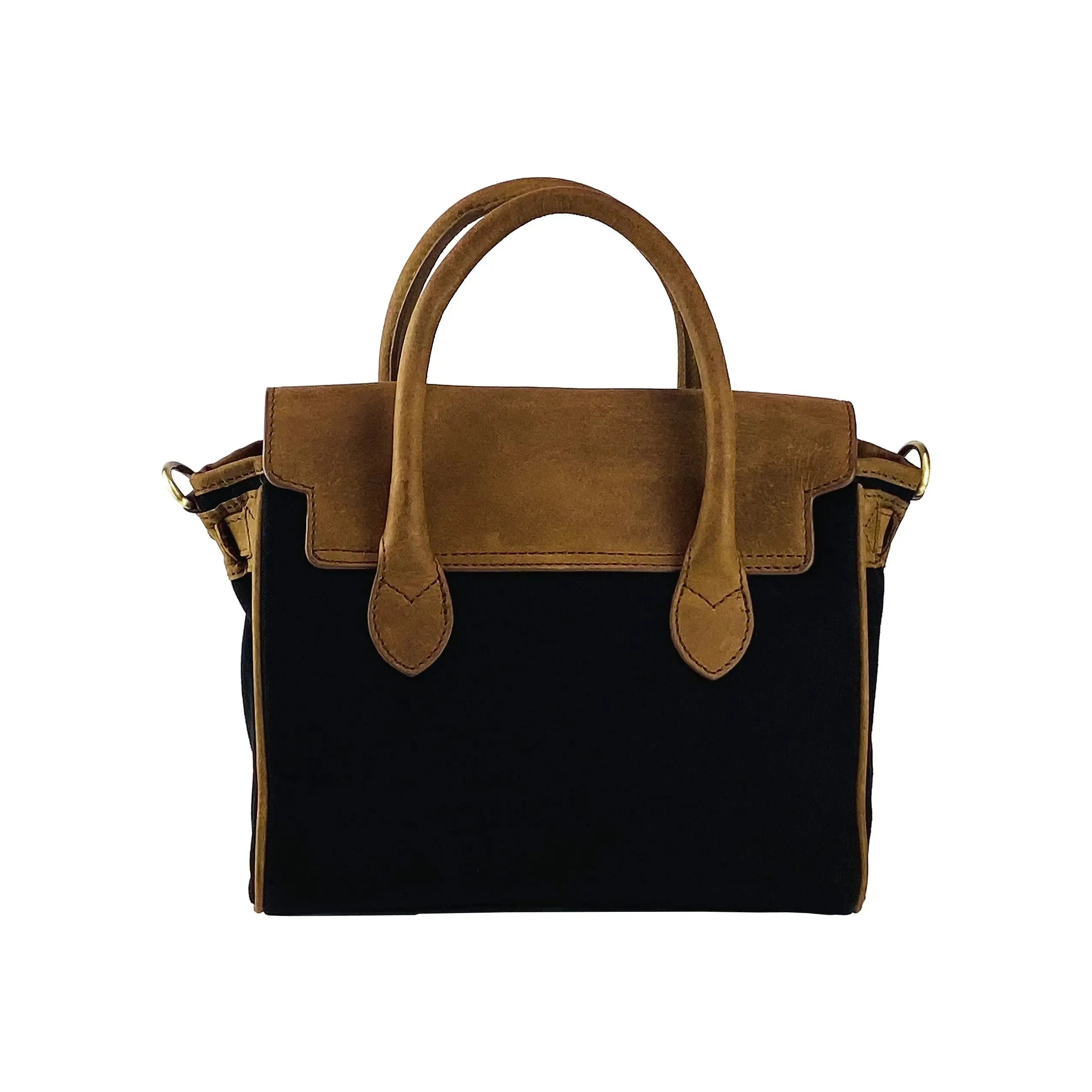 Elegant Italian Canvas and Leather Mini Handbag - Exquisite Handmade Craftsmanship