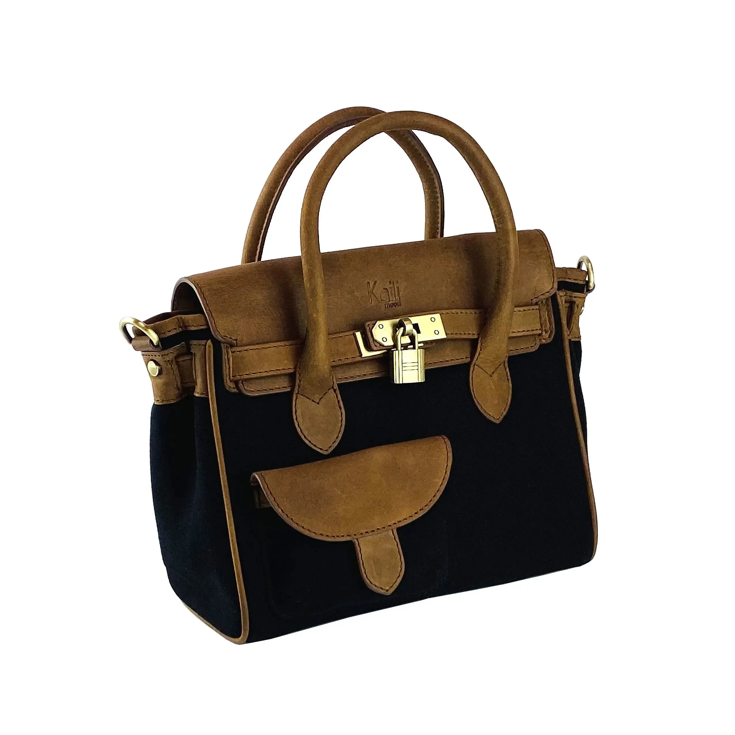 Elegant Italian Canvas and Leather Mini Handbag - Exquisite Handmade Craftsmanship