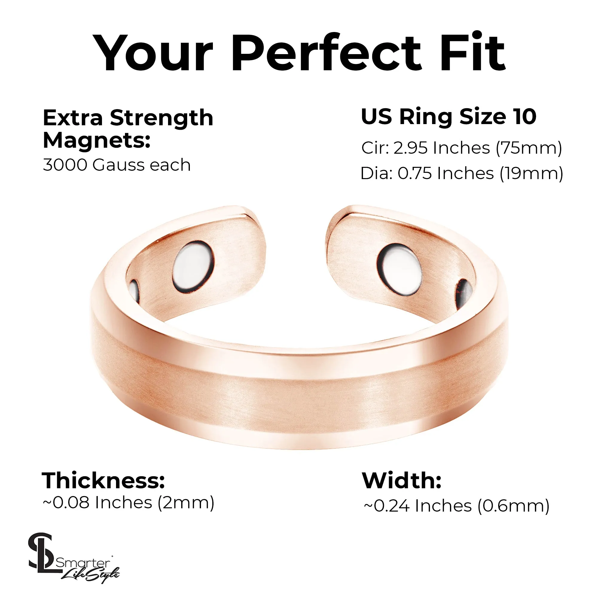 Elegant Titanium Magnetic Therapy Ring Rose Gold, Size 10